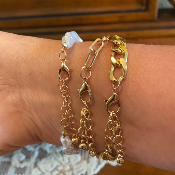 Baroque pearl bracelet set, gold tone 6.75-8.75” - Picture 5 of 7